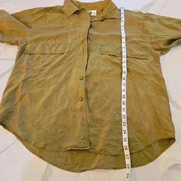 VTG Ann Taylor Women 100% Silk Long Sleeve Blouse Olive Green Size Large - Picture 10 of 10